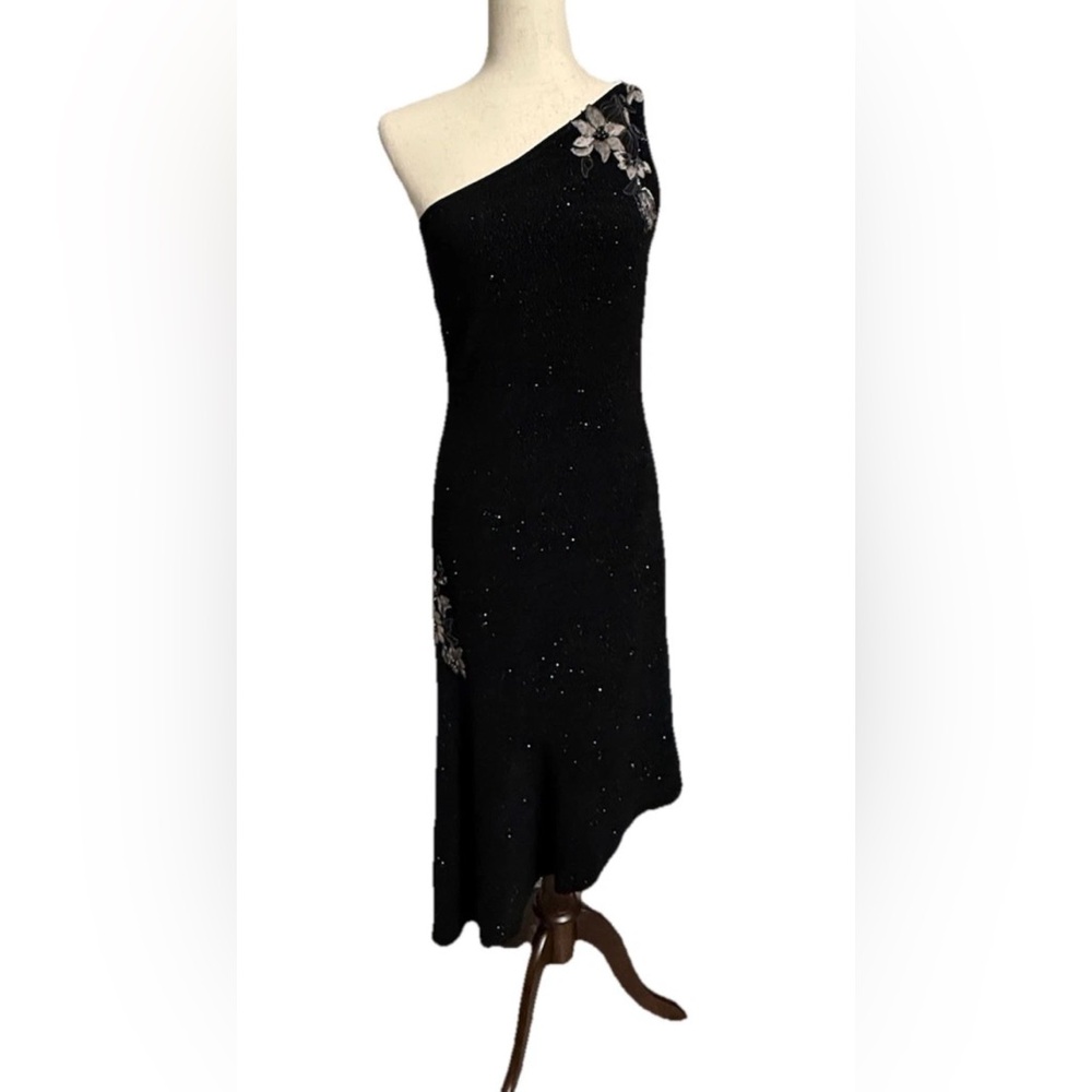 Vintage Jessica McClintock Black Asymmetrical One Shoulder Cocktail Dress
